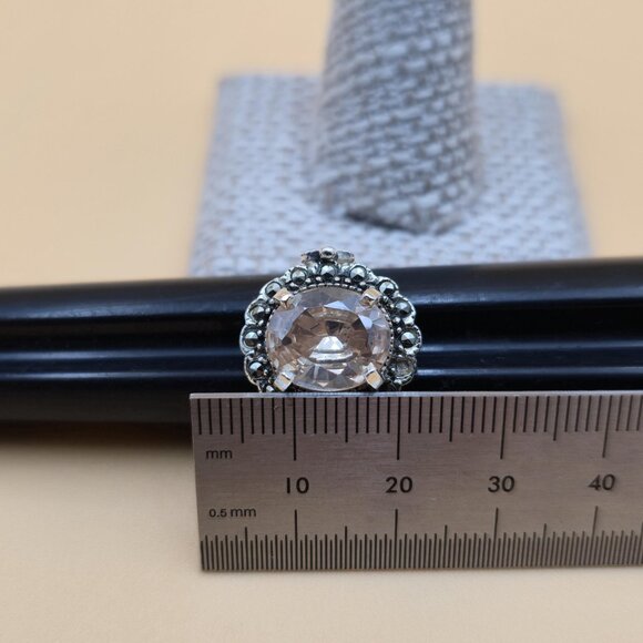 Size 7 Sterling Silver Cubic Zirconia And Marcasite Gems Ring A4601 - Picture 8 of 9
